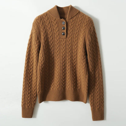 Dame sweater| Knaplukning | Klassisk kabelstrik