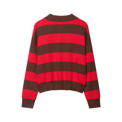 Kvinders striktrøje | Stribet design | Løst snit & polo-krave