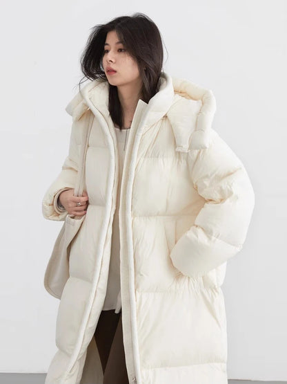 Lang quiltet dunkjakke til kvinder | Varm letvægtskonstruktion | Praktisk hættedesign