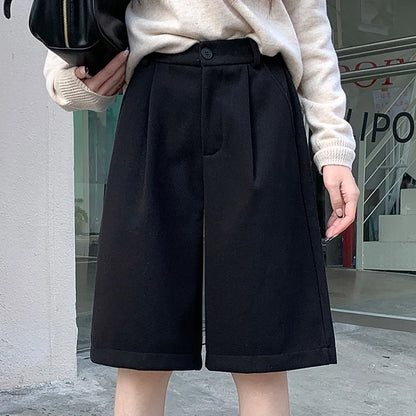 Elegante Vide Shorts Med Høj Talje Og Uldlook