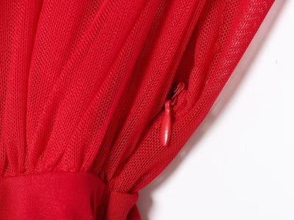 Elegant Rød Aftenkjole | Plisseret Lang Kjole | Ærmeløs Slim Fit A-line Kjole