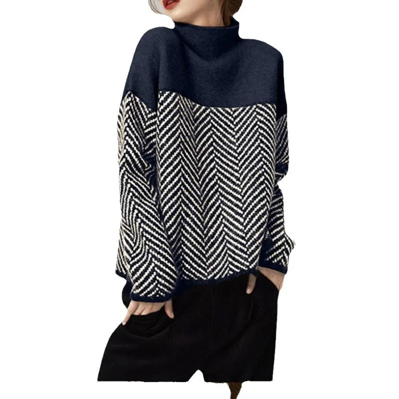 Varm Rullekrave Striktrøje til Kvinder | Tyk Strik med Løst Snit