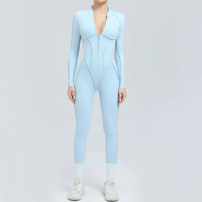 Kvinders sports jumpsuit | Langærmet yogadragt | Figursyet og åndbar pasform