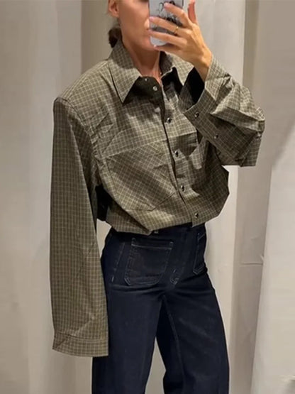 Kvinders ternet skjorte | Klassisk krave | Løs pasform