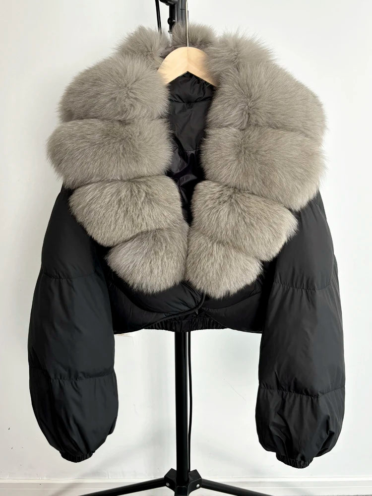 Luxus Dunjakke med Ræv Krave | 90% Andedun | Elegant Vinterkomfort