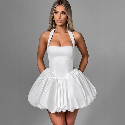 Halter Plisseret Mini Kjole | Backless Bandage Partykjole