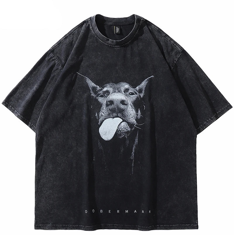Overdimensioneret doberman t-shirt i streetwear-stil | Afslappet og dristigt look