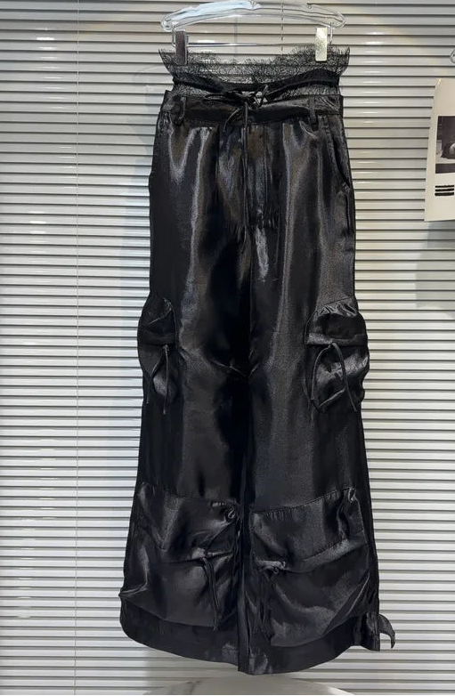 Elegant Casual Cargo Bukser Med Snøre- Og Blondekant