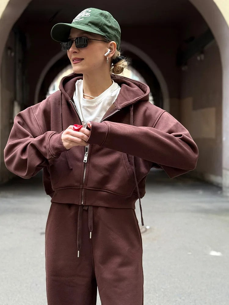 Casual fleece tracksuit til kvinder | Komfortabelt løstsiddende sæt