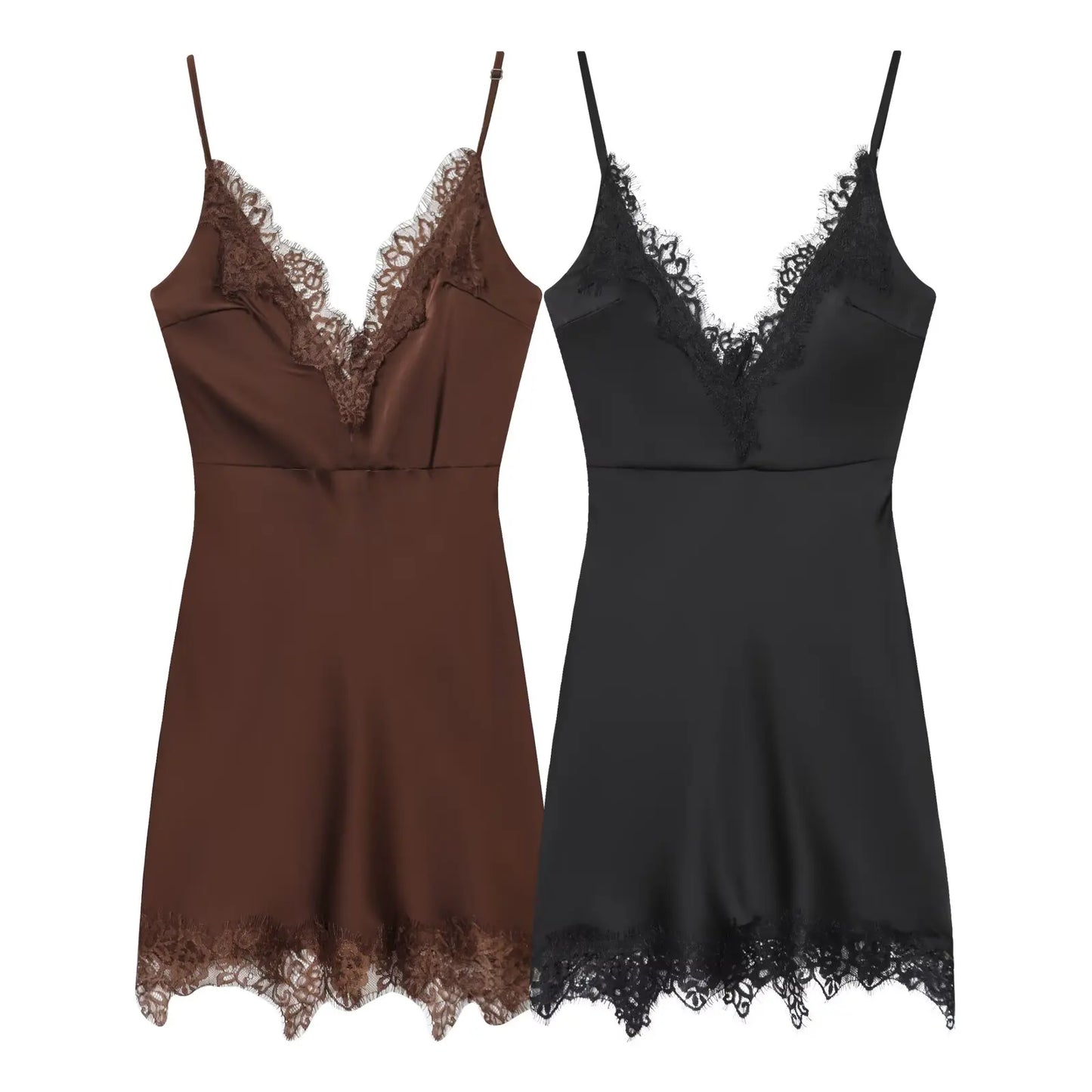 Slim Cami Kjole til Kvinder | V-hals Mini Kjole med Blondekant