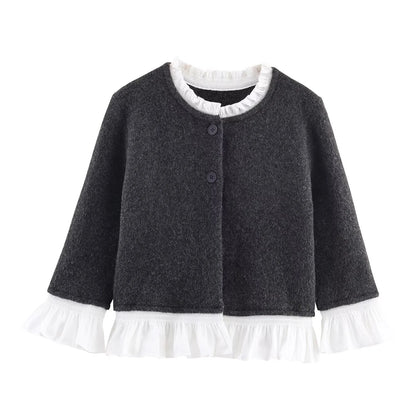 Cardigan til kvinder | Strikket design | Poplin-detaljer og rund hals