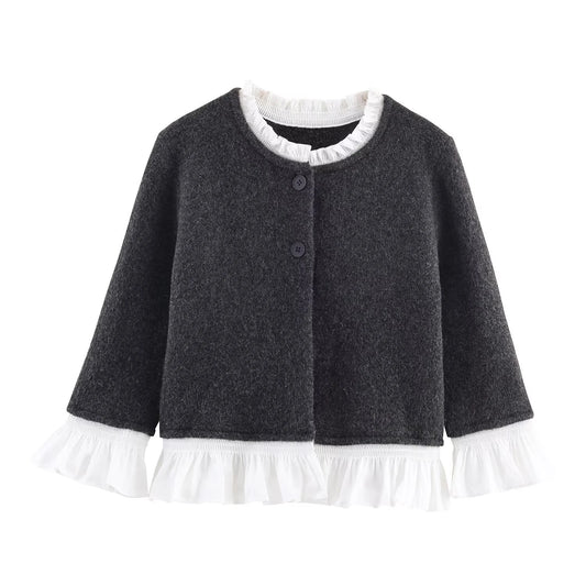 Cardigan til kvinder | Strikket design | Poplin-detaljer og rund hals