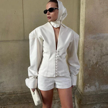 Slim Blazer til Kvinder | Kort V-hals Kontorjakke