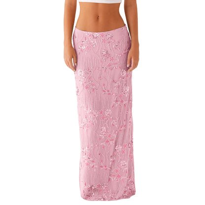 Maxi Nederdel til Kvinder | Perle- og Pailletdetaljer | Høj Talje | Elegant Snit