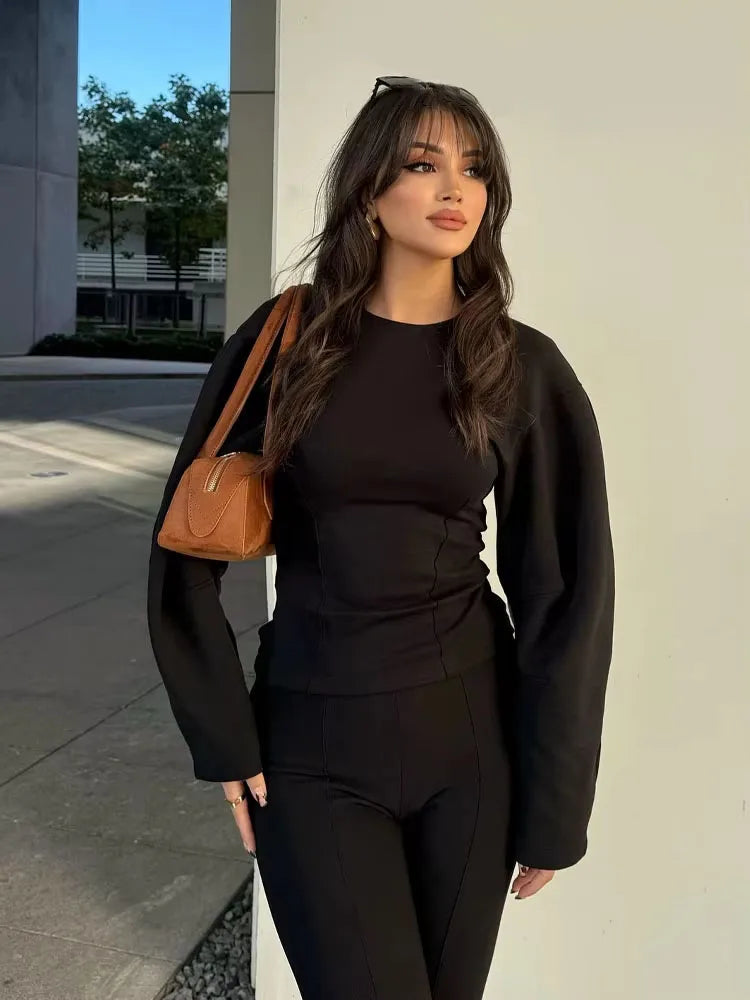 Elegant todelt sæt | Langærmet top og vide bukser til kvinder