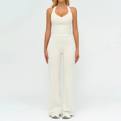 Sporty yogasæt med støttende top og højtaljede bukser til kvinder