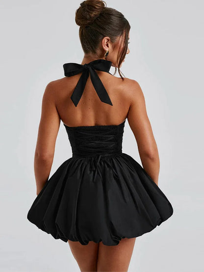 Halter Plisseret Mini Kjole | Backless Bandage Partykjole