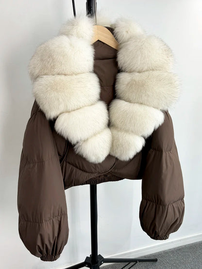 Luxus Dunjakke med Ræv Krave | 90% Andedun | Elegant Vinterkomfort