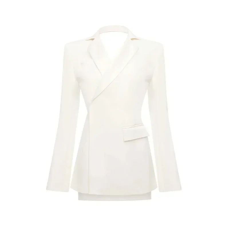 Elegant Hvid Blazer til Kvinder | Åben Ryg | Langærmet | Klassisk Business Jakke