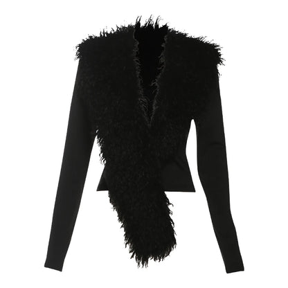 Elegant Struktureret Top Med Fuzzy Patchwork Og Dyb V-Hals