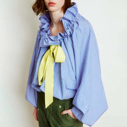 Elegant bluse til kvinder | Flæsekrave med sløjfe | Løs pasform