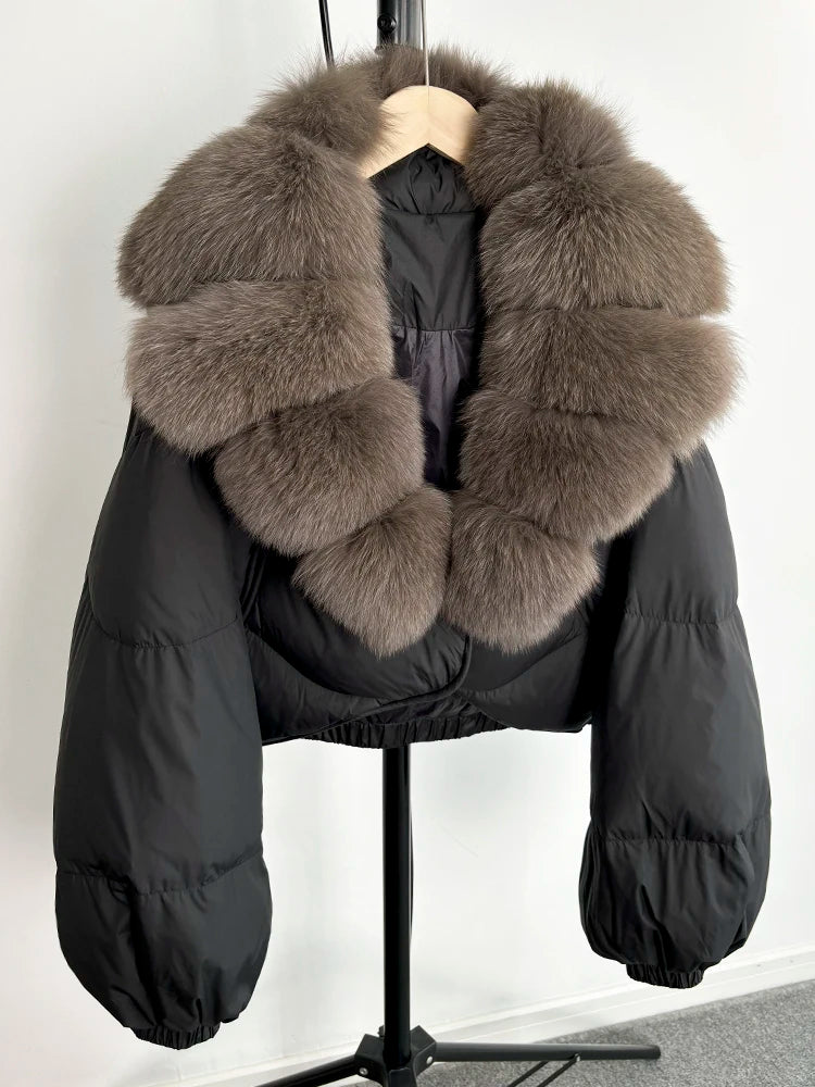 Luxus Dunjakke med Ræv Krave | 90% Andedun | Elegant Vinterkomfort