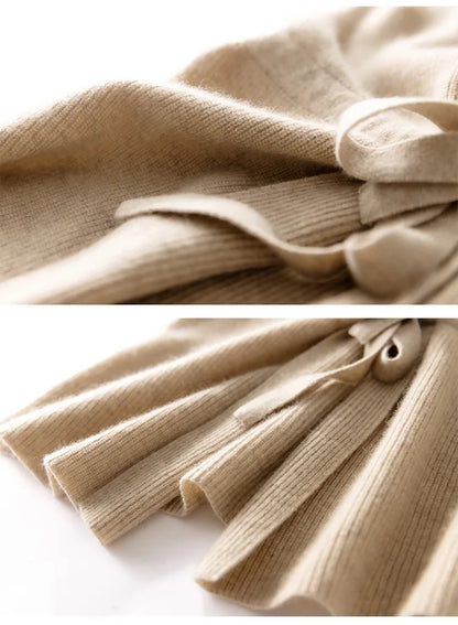 Dame strikvest i ren uld | V-udskæring | Ærmeløs cardigan med bindebånd