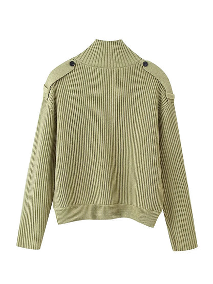 Strikket cardigan til kvinder med opretstående krave og løs pasform