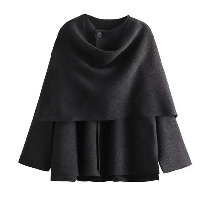 Asymmetrisk damejakke med sjalkrave | Blød pluchekvalitet | Elegant lagdelt design