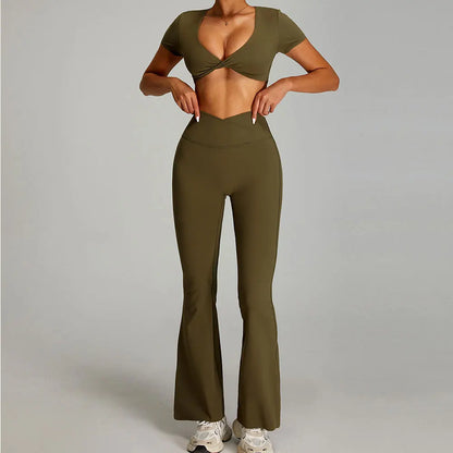 Figurformende yogasæt med støttende sports-bh og højtaljede leggings til kvinder