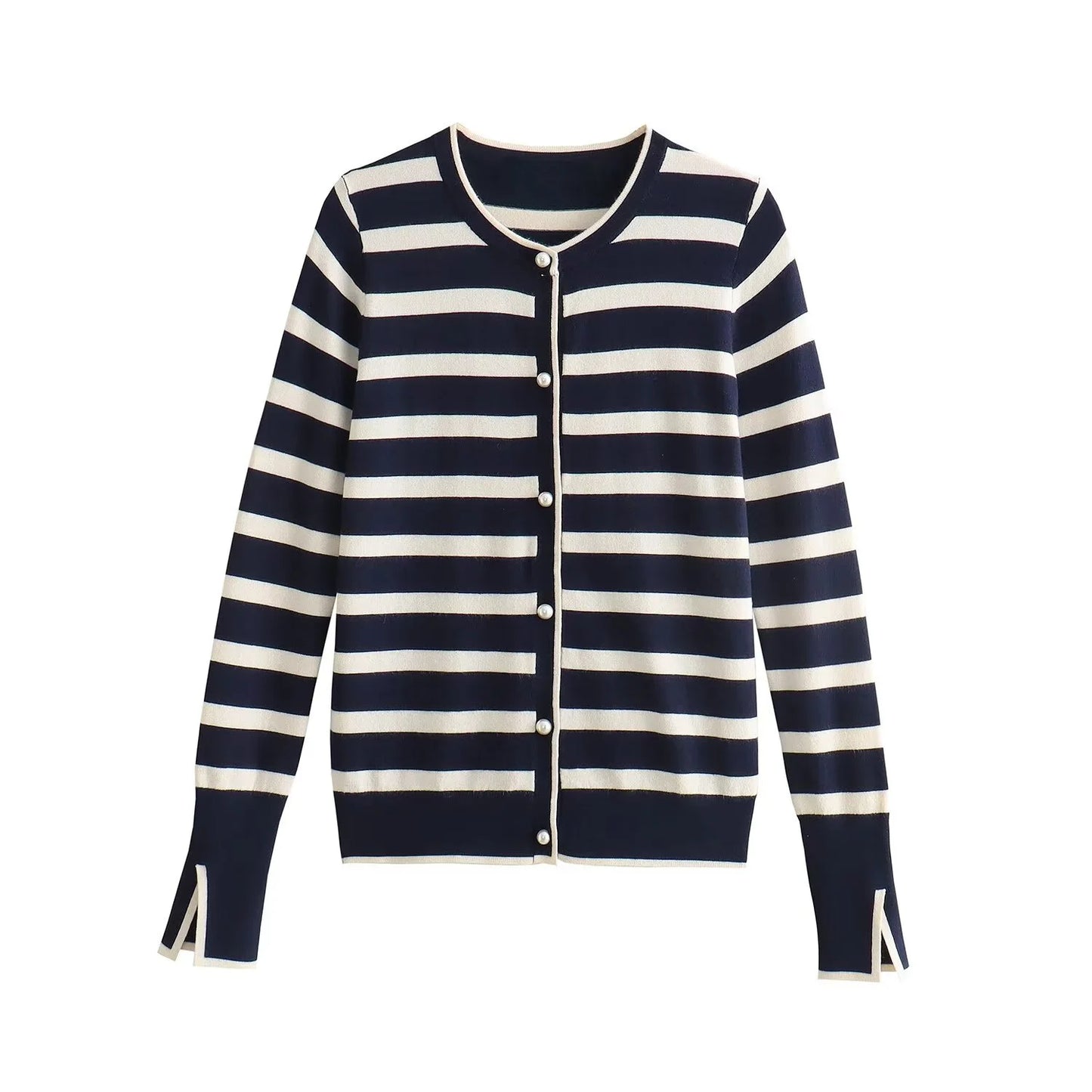 Kvinders strikket cardigan | Stribet design | Let kvalitet & feminin pasform