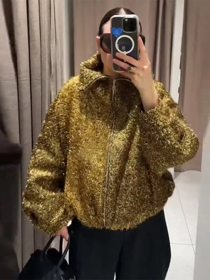 Skinnende festjakke til kvinder | Løs pasform | Elegant design med lange ærmer