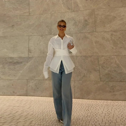 Langærmet Dame Bomuld Skjorte | Turn-Down Krave | Enkel Knaplukning | Slim Fit Afslappet Top