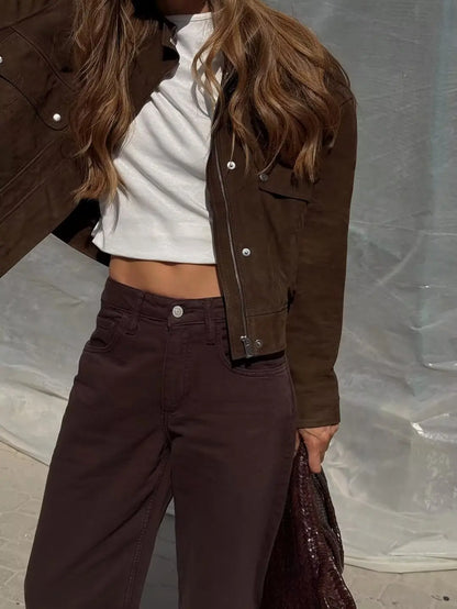 Faux Suede Jakke til Kvinder | Casual Chic Standkrave Jakke