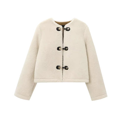 Kvinders faux fur jakke | Blød og varm teddyjakke | Kort model med frontlukning