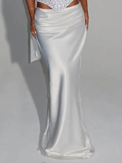 To-delt sæt til kvinder | Stropløs paillet-top | Satin maxinederdel til fest og aften