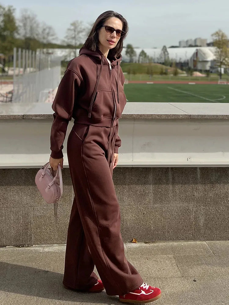 Casual fleece tracksuit til kvinder | Komfortabelt løstsiddende sæt