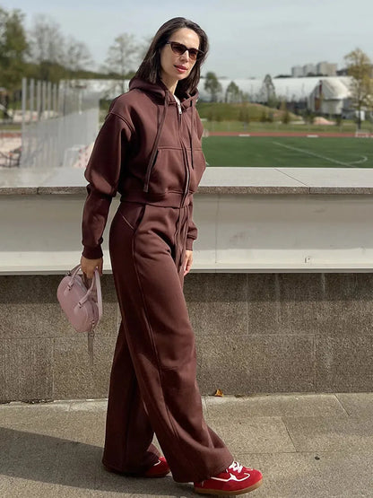 Casual fleece tracksuit til kvinder | Komfortabelt løstsiddende sæt