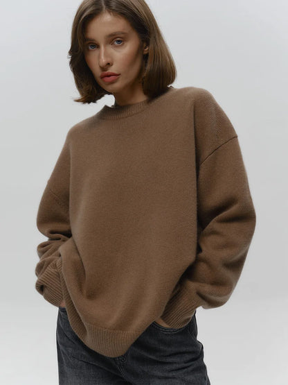 Oversized strikket O-hals sweater til kvinder med afslappet pasform