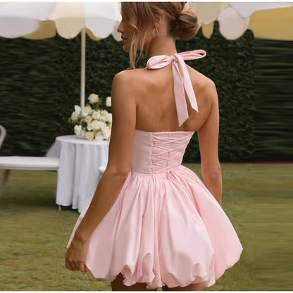 Halter Plisseret Mini Kjole | Backless Bandage Partykjole