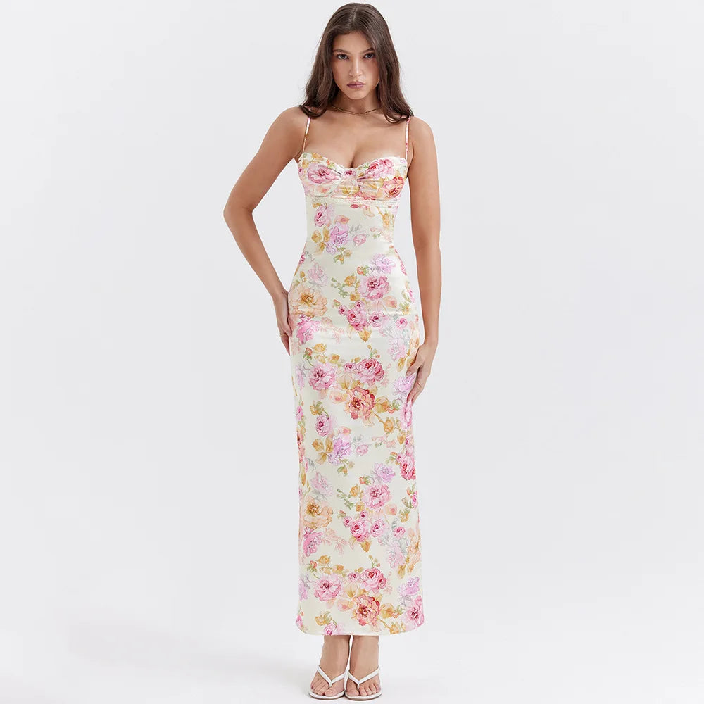 Elegant Maxi Kjole | Spaghetti Stropper & Blomsterprint