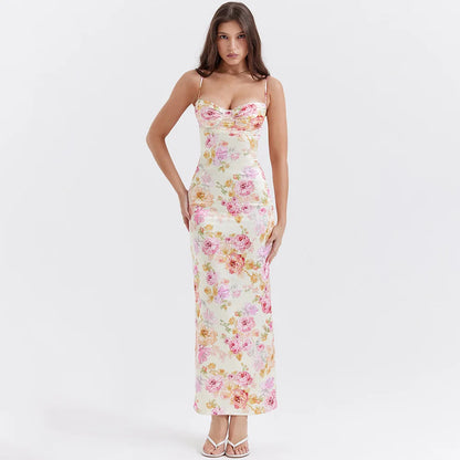 Elegant Maxi Kjole | Spaghetti Stropper & Blomsterprint