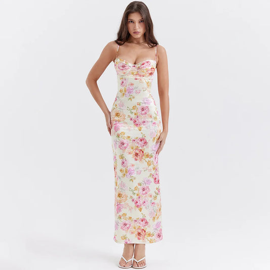 Elegant Maxi Kjole | Spaghetti Stropper & Blomsterprint