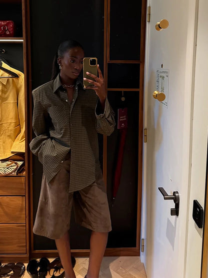 Kvinders ternet skjorte | Klassisk krave | Løs pasform