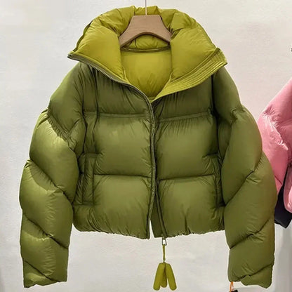 Kvinders kort puffer dunjakke | Vindafvisende | Løs pasform & varm vinterjakke