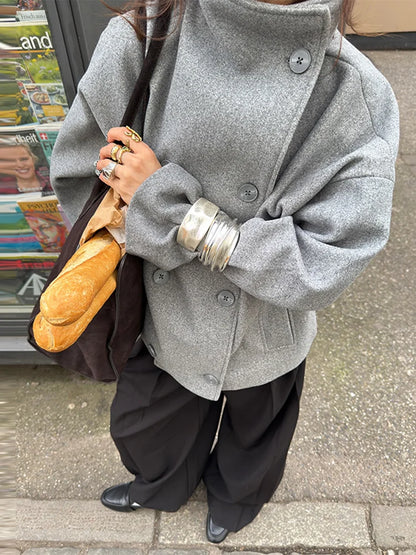 Kvinders uldfrakke | Høj krave | Dobbeltknaplukning