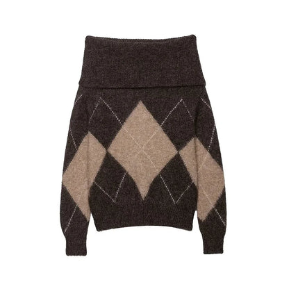 Sweater med off-shoulder design | Kort vintage striktrøje til kvinder