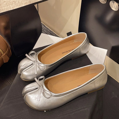 Flade loafers til kvinder | Split-tå | Elegant slip-on sko med sløjfedetalje