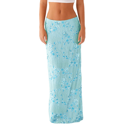 Maxi Nederdel til Kvinder | Perle- og Pailletdetaljer | Høj Talje | Elegant Snit