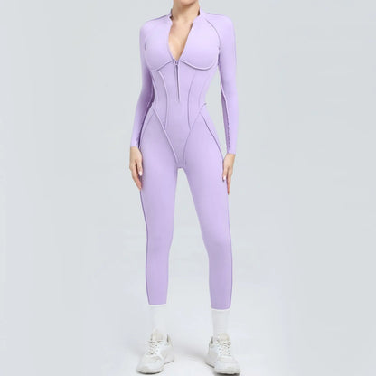 Kvinders sports jumpsuit | Langærmet yogadragt | Figursyet og åndbar pasform
